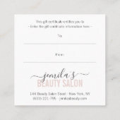 Script de salon de beauté de certificat cadeau ros (Dos)