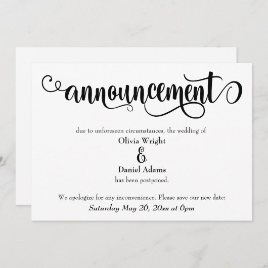 Script de torsion Reporté Faire-part Mariage (Devant / Derrière)