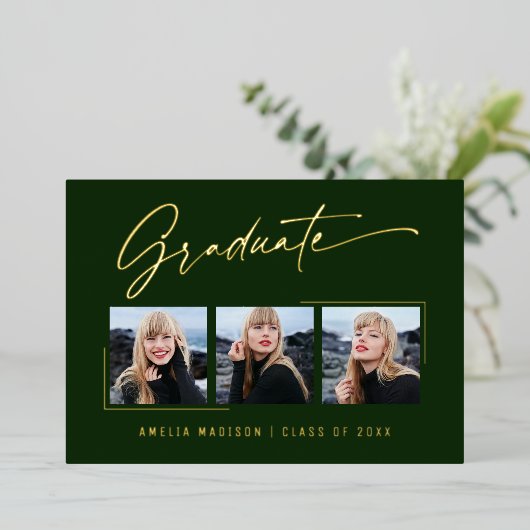 Script d'encre or moderne Emerald Grad Carte photo (Debout devant)