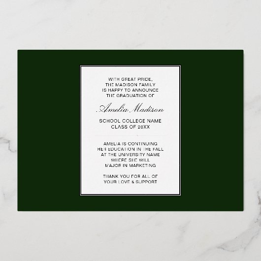 Script d'encre or moderne Emerald Grad Carte photo (Verso)