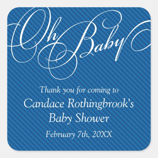 Script Diagonalen in Cobalt Baby shower Sticker (Voorkant)