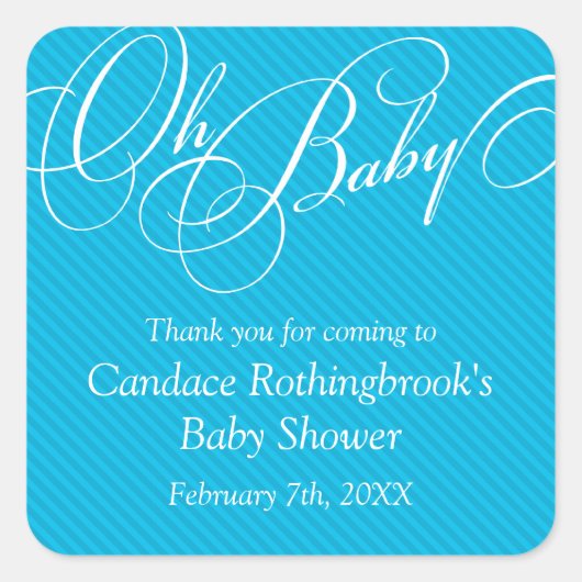 Script Diagonalen in Cyan Baby shower Sticker (Voorkant)