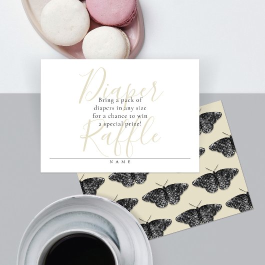 Script Diaper Raffle w/Sparkly Black Butterflies Informatiekaartje