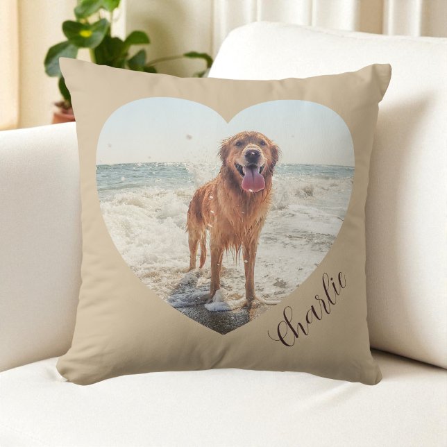 Script Dierenhart Foto Moderne Gepersonaliseerde H Kussen (Script Pet Heart Photo Modern Personalized Dog Throw Pillow)