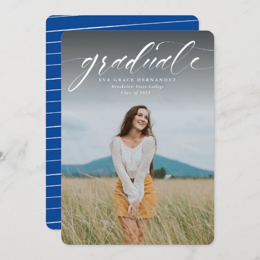 Script diplôme bleu une photo faire-part (Devant / Derrière)