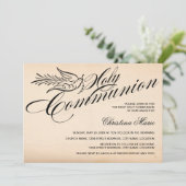Script Dove en Cross First Heilige Communie Kaart (Staand voorkant)