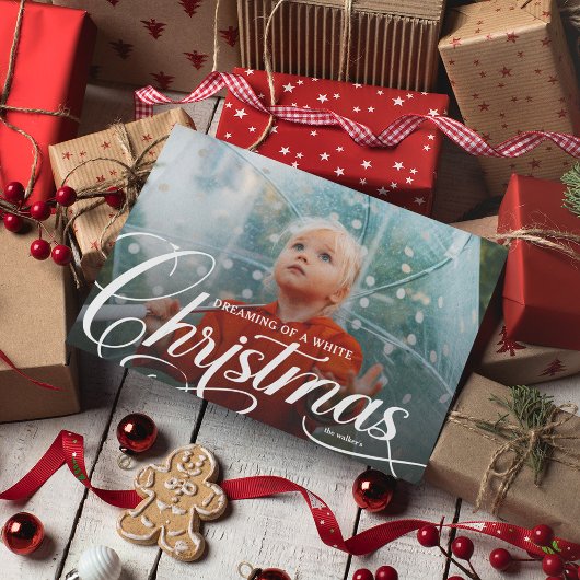 Script Dreaming van een witte kerstfoto Feestdagenkaart