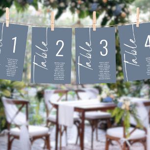 Script Dusty Blue Table Number Names Zitplaatskaar Kaart
