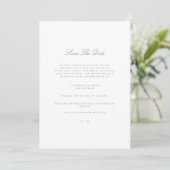 Script Dusty Blue & White Save the Date Kaart (Staand voorkant)