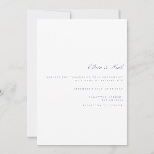 Script Dusty Blue & White Wedding Invitation Kaart (Voorkant)
