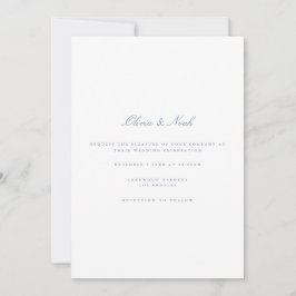 Script Dusty Blue & White Wedding Invitation Kaart