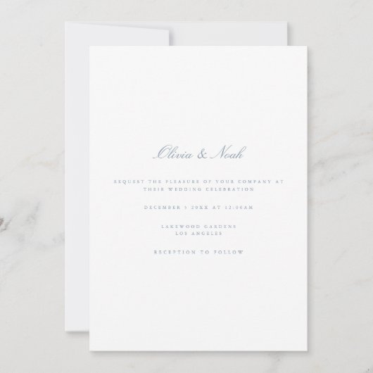Script Dusty Blue & White Wedding Invitation Kaart (Voorkant)