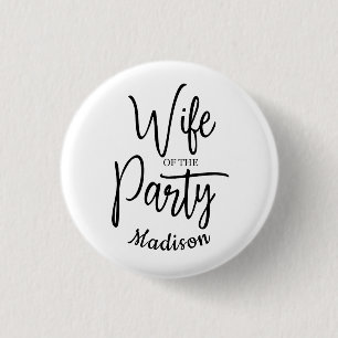 Script Echtgenote van het Feest Jonggezellennaam Ronde Button 3,2 Cm