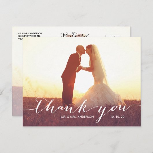 Script écriture manuscrite | Carte postale mariage (Devant / Derrière)