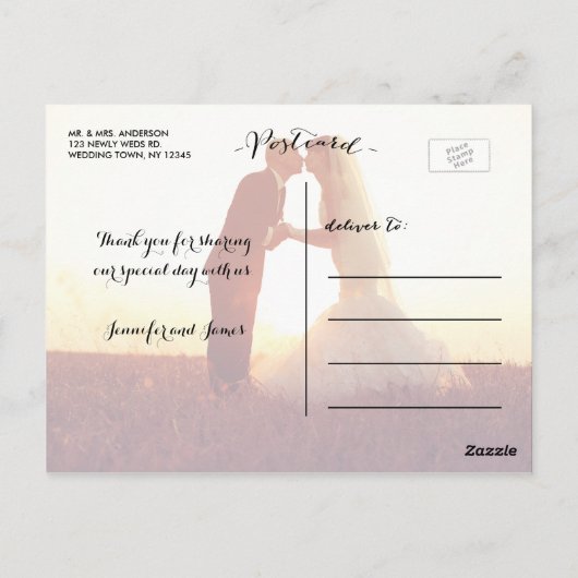 Script écriture manuscrite | Carte postale mariage (Dos)