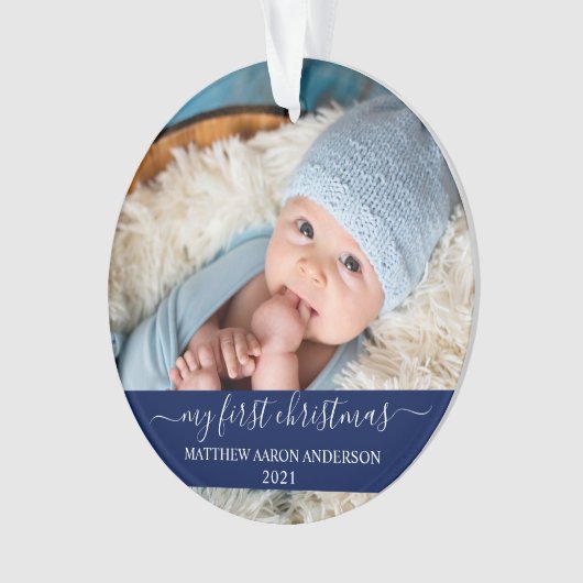 Script élégant Bleu Mon premier bébé de Noël (devant)