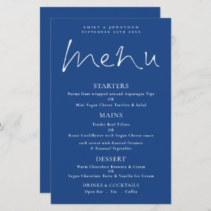 Script élégant Budget Menu Mariage bleu blanc