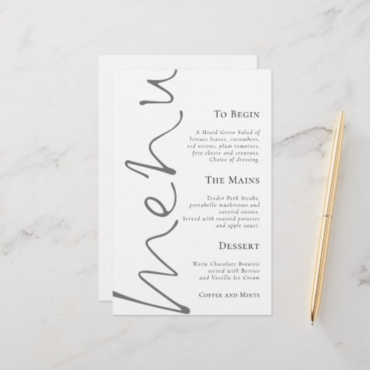 Script élégant Budget Menu Mariage simple (Devant/Arrière en situation)