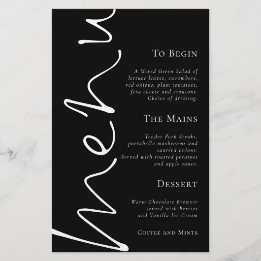 Script élégant budget Simple Mariage noir menu (Devant)