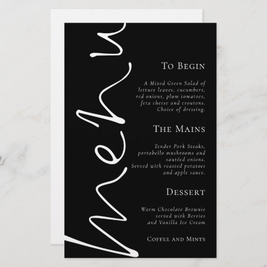 Script élégant budget Simple Mariage noir menu (Devant / Derrière)