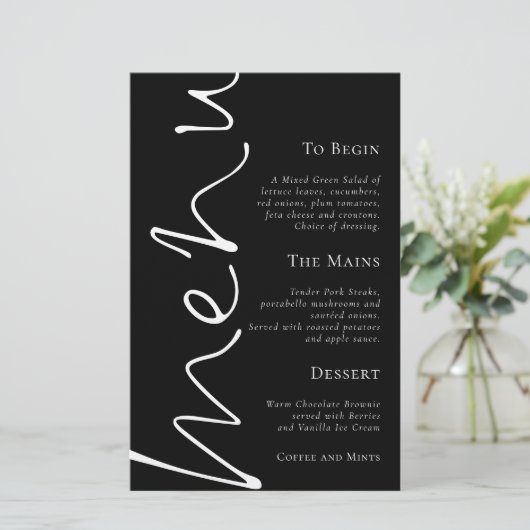Script élégant budget Simple Mariage noir menu (Debout devant)
