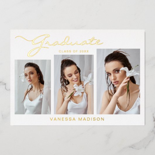 Script élégant et moderne | 3 Faire-part photo Gra (Recto)