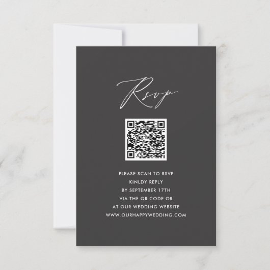 Script élégant Gris moderne Simple QR Wedding RSVP (Devant)