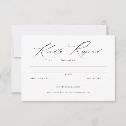Script élégant Mariage noir et blanc Simple RSVP (Devant)