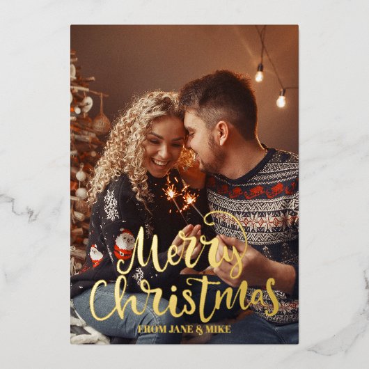 Script Elegant Merry kerstfoto Briefkaart (Voorkant)
