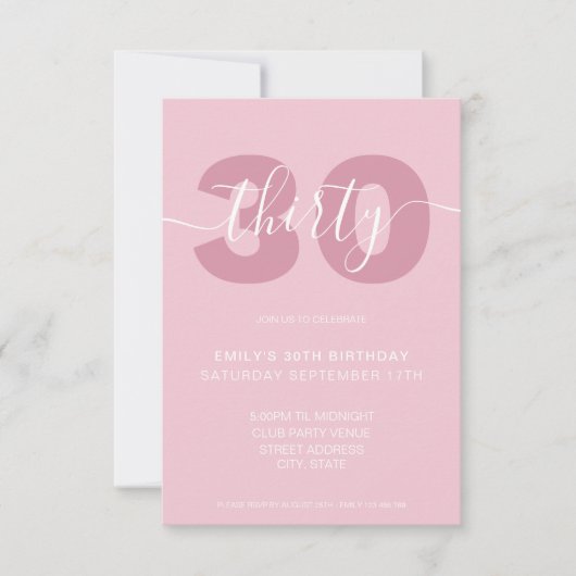 Script élégant moderne 30e anniversaire Invitation (Devant)