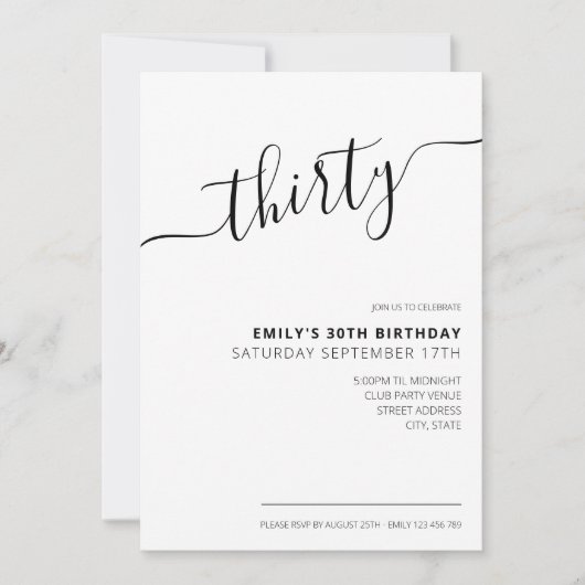 Script élégant moderne 30e anniversaire Invitation (Devant)