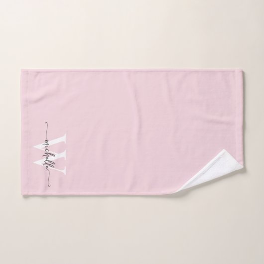 Script élégant Moderne Blush Rose Nom Monogramme (Serviette à main)