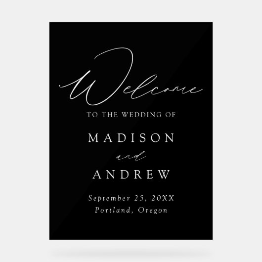 Script élégant moderne Mariage noir accueil (Recto)