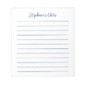  Script Elegant Navy Blue Lined Personalized Notitieblok (Voorkant)