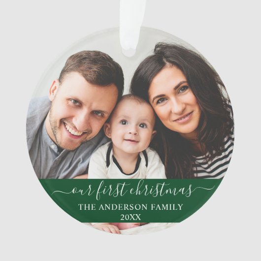 Script élégant Notre Première Famille de Noël Vert (devant)
