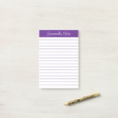 Script Elegant Paarse Gelijnd Gepersonaliseerd Post-it® Notes (Op bureau)