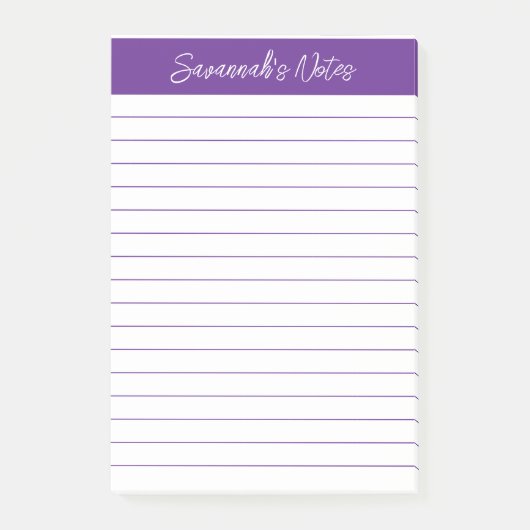 Script Elegant Paarse Gelijnd Gepersonaliseerd Post-it® Notes (Voorkant)