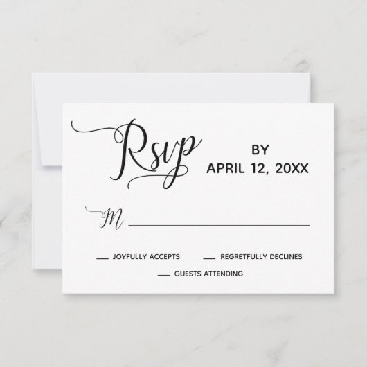 Script élégant Simple Noir Blanc Mariage RSVP (Devant)