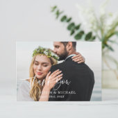 Script Elegante foto bruiloft dank je kaart (Staand voorkant)