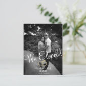 Script Eloped Zwart Wit Foto Faux Gouden Ring Briefkaart (Staand voorkant)