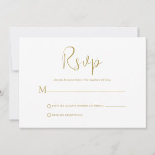Script en or blanc sur carte RSVP blanche