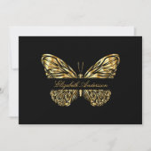 Script en or noir papillon QR code carte de visite (Devant)