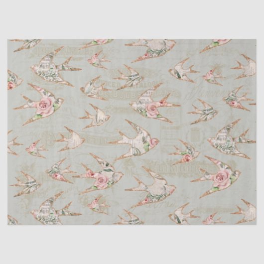  Script Ephemera Floral Waterverf Birds Tissuepapier (Voorkant)