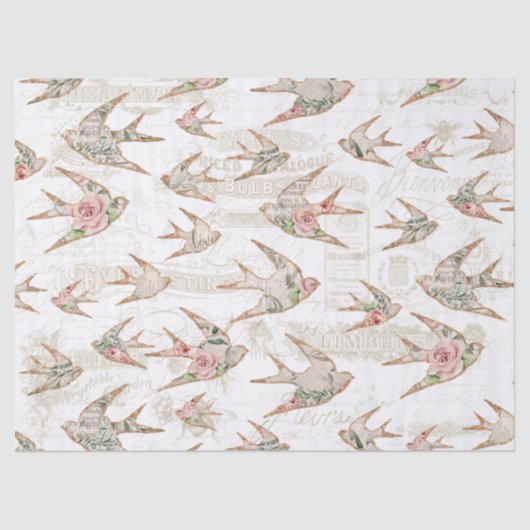 Script Ephemera Waterverf Floral Swallows Tissuepapier (Voorkant)