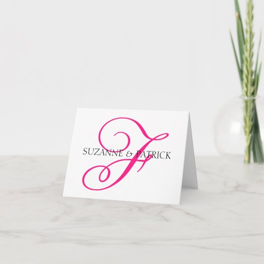 Script F Monogram Briefkaart (roze / zwart) (Voorkant)