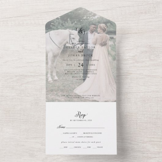  script Faded Photo Wedding All In One Uitnodiging (Binnen)