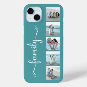 Script Familie Foto Teal iPhone 15 Mini Hoesje