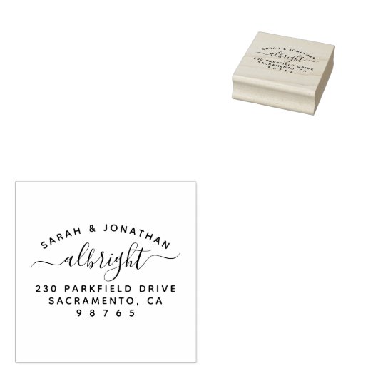 Script Familie Handtekening Getrouwd Paar Adres Rubberstempel (Gestempeld)