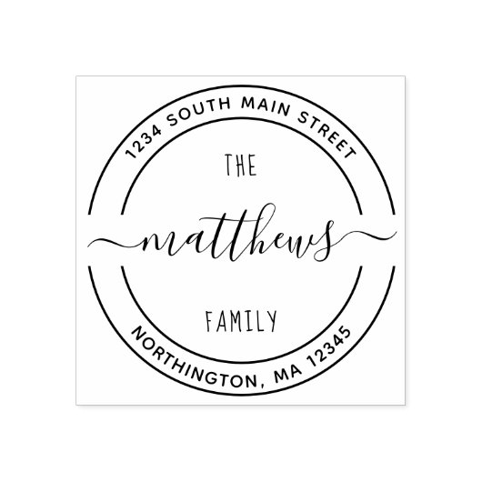 Script Familienaam 8 Rond Aangepast Terugkeeradres Rubberstempel (Afrduk)