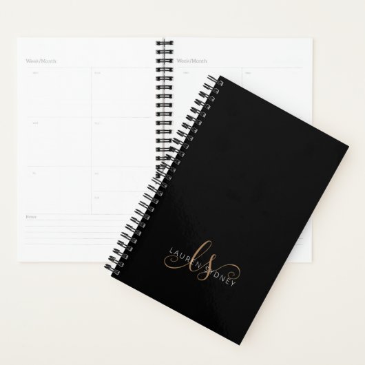 Script féminin Black Gold moderne Monogramme (Devant avec enveloppe)
